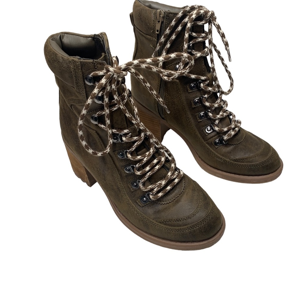 Carlos by Carlos Santana ARDENT Forest Green Side Zip Lace Up Boots WOME…